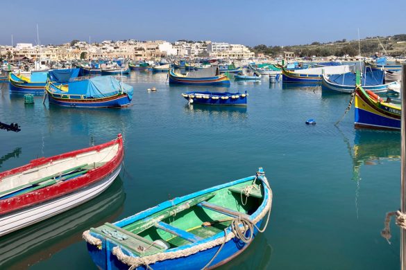 Traditional Maltese boats in the bay at Marsaxlokk