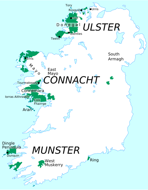 Map of the Gaeltachts (Irish-speaking areas) of Ireland